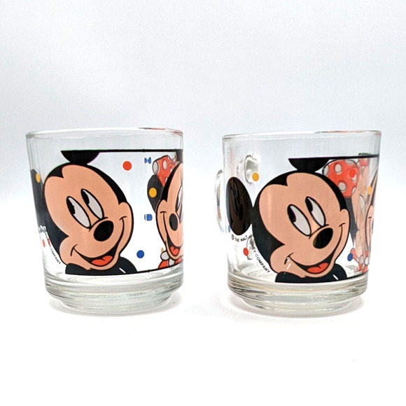 Anchor Hocking Disney Mickey and Minnie Mouse Clear Glass Mug Coffee Cup Vintage - Picture 7 of 13